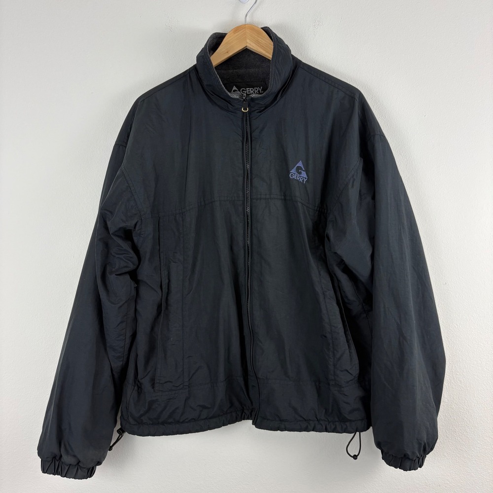 Gerry VTG Men's Large Fleece Lined Windbreaker Jacket Black‎ Full Zip Mock Neck
